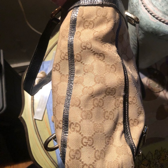 Authentic Gucci Shoulder bag/tote.  Rich beige tones with bronze tone trim.  EUC - Picture 4 of 16
